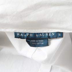Pre Owned Ralph Lauren White Cotton Draped Collar Short Sleeve Blouse M