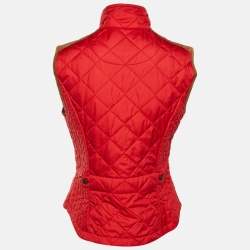 مملوكة مسبقًا Ralph Lauren Red Quilted Suede Trim Zip Up Vest M