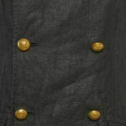 Pre Owned معطف رالف لورين كتان أسود بصفي أزرار متوسط