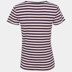 Pre Owned Ralph Lauren Pink & Navy Blue Striped Cotton Knit V-Neckk T-Shirt L