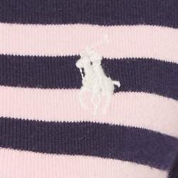 Pre Owned Ralph Lauren Pink & Navy Blue Striped Cotton Knit V-Neckk T-Shirt L