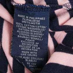 Pre Owned Ralph Lauren Pink & Navy Blue Striped Cotton Knit V-Neckk T-Shirt L