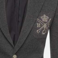 Pre Owned Ralph Lauren Grey Wool Blend RL Embroidered Logo Blazer S