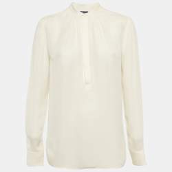 Pre Owned Ralph Lauren Cream Silk Blend Puff Sleeve Blouse S
