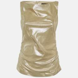 Pre Owned Ralph Lauren Beige Metallic Print Suede Sleeveless Top M