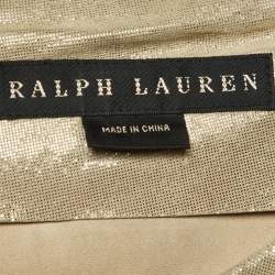 Pre Owned بلوزة رالف لورين بيوج ذات طباعة معدنية بدون أكمام من جلد سويدي مقاس متوسط