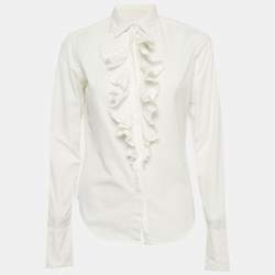 مملوكة مسبقًا Ralph Lauren Sport White Cotton Ruffle Shirt M