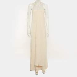 Pre Owned Ralph Lauren Cream Silk Strapless Maxi Dress M