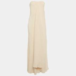 Pre Owned Ralph Lauren Cream Silk Strapless Maxi Dress M