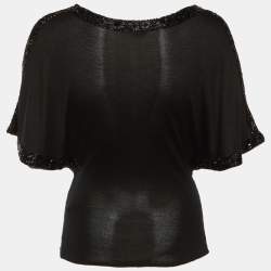 Pre Owned Ralph Lauren Black Silk Knit Embellished Top XS