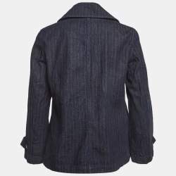 مملوكة مسبقًا جاكيت دنيم مزدوج الصدر مخطط أزرق كحلي رالف لورين مقاس صغير