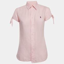 Pre Owned Polo Ralph Lauren Pink Linen Short Sleeve Shirt S