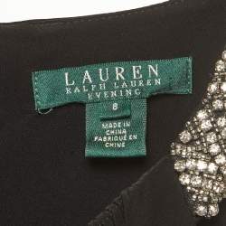 Pre Owned فستان لورين رالف لورين جيرسي مزين باللون الأسود بتفصيل شق ماكسي مقاس متوسط - ميديوم