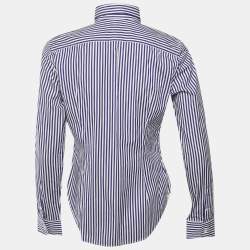 Pre Owned Ralph Lauren Navy Blue & White Striped Cotton Shirt M