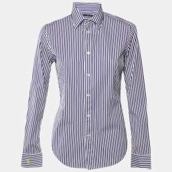 Pre Owned Ralph Lauren Navy Blue & White Striped Cotton Shirt M