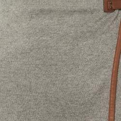 Pre Owned Ralph Lauren Grey Knit & Leather Trim Wrap Skirt M