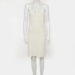 Pre Owned Ralph Lauren White Pointelle Knit Mini Dress L