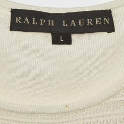 Pre Owned Ralph Lauren White Pointelle Knit Mini Dress L
