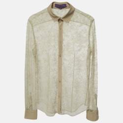 مملوكة مسبقًا Ralph Lauren Sage Green Lace Sheer Shirt M