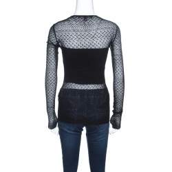 Pre Owned Ralph Lauren Black Patterned Silk Mesh Long Sleeve Top S