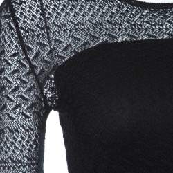 Pre Owned Ralph Lauren Black Patterned Silk Mesh Long Sleeve Top S