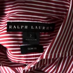 Pre Owned Ralph Lauren Red and White Striped Long Sleeve Button Front Shirt S