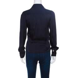 Pre Owned Ralph Lauren Navy Blue Silk Satin Pleat Detail Button Front Shirt S