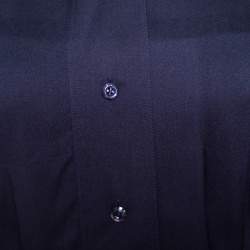 Pre Owned Ralph Lauren Navy Blue Silk Satin Pleat Detail Button Front Shirt S