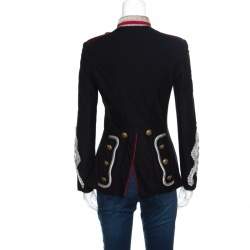 Pre Owned جاكيت رالف لورين ميليتري قطن أسود تويل ميتاليك حبل مزخرف S