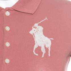 مملوكة مسبقًا Ralph Lauren Blush Pink Cotton Beaded Logo Embellished Polo T- Shirt XS
