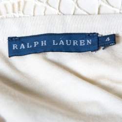 Pre Owned Ralph Lauren Beige Floral Scalloped Lace Flared Mini Skirt S