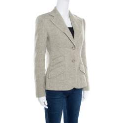 Pre Owned Ralph Lauren Beige and Grey Suede Elbow Patch Detail Wool Alpaca Blazer S