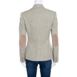 Pre Owned Ralph Lauren Beige and Grey Suede Elbow Patch Detail Wool Alpaca Blazer S