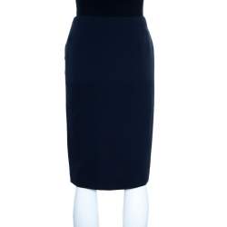 Pre Owned Ralph Lauren Navy Blue Silk Crepe Faux Wrap Kristen Skirt M