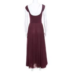 Pre Owned Ralph Lauren Burgundy Cotton Knit Sleeveless Fit and Flare Maxi Dress XS