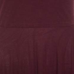 Pre Owned Ralph Lauren Burgundy Cotton Knit Sleeveless Fit and Flare Maxi Dress XS