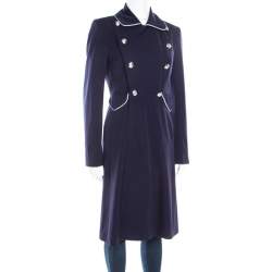 Pre Owned Ralph Lauren Navy Blue Logo Button Detail Double Breasted Coat S