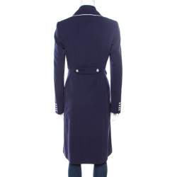 Pre Owned Ralph Lauren Navy Blue Logo Button Detail Double Breasted Coat S
