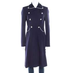 Pre Owned Ralph Lauren Navy Blue Logo Button Detail Double Breasted Coat S