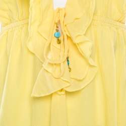 Ralph Lauren Yellow Crinkled Cotton Ruffled Halter Sundress M