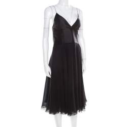 Pre Owned Ralph Lauren Black Silk Sleeveless Flared Dress M