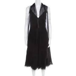 Pre Owned Ralph Lauren Black Silk Sleeveless Flared Dress M