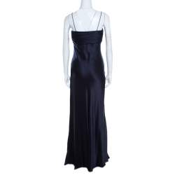 Pre Owned Ralph Lauren Midnight Blue Silk Pleated Bandeaux Bodice Evening Gown S