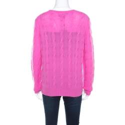 Pre Owned Ralph Lauren Pink Cable Knit Cashmere Crew Neck Pullover L
