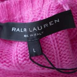 Pre Owned Ralph Lauren Pink Cable Knit Cashmere Crew Neck Pullover L