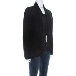 Pre Owned Ralph Lauren Black Cashmere and Silk Draped Waterfall Cardigan M