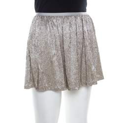 Pre Owned Ralph Lauren Gold Crinkled Crepe Elasticized Waist Mini Skirt M