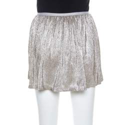 Pre Owned Ralph Lauren Gold Crinkled Crepe Elasticized Waist Mini Skirt M