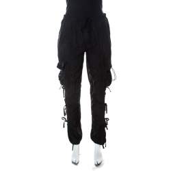 black silk cargo trousers