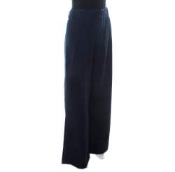 Pre Owned Ralph Lauren Indigo Dark Wash Denim Wide Leg Pleated Trousers L